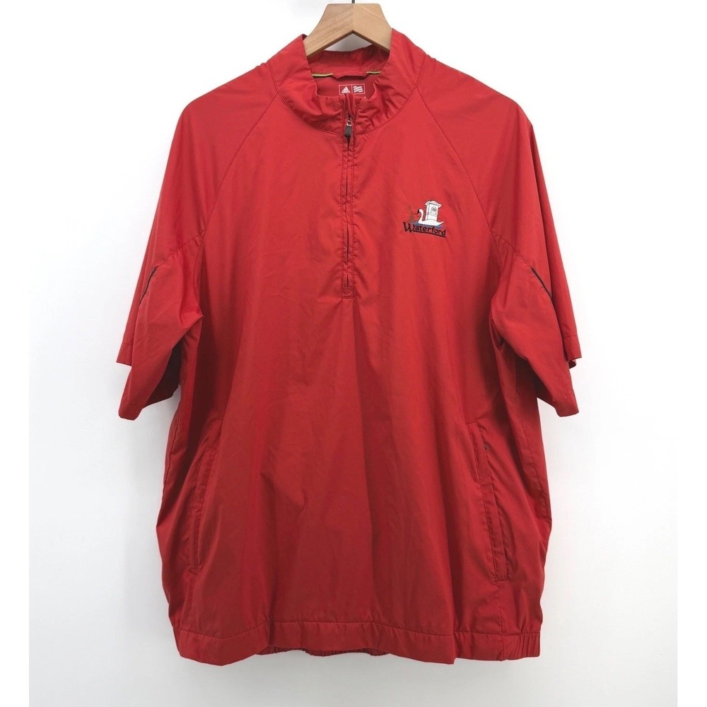 Adidas Golf Windshirt Jacket Mens XL Red 1/4 Zip Pockets Short Sleeve Waterford - Picture 4 of 13